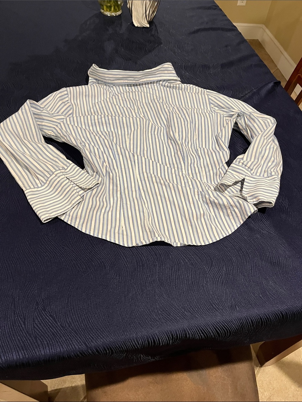 New York & Company Blue and White Striped Button-Down Shirt - Picture 4 of 4